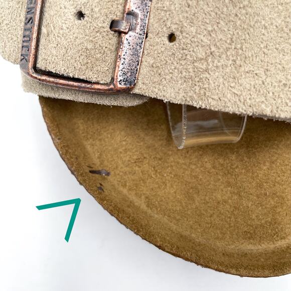 Birkenstock Arizona Sandals Taupe Leather Slides Sz 38 / 7 NARROW Women's - Picture 5 of 12